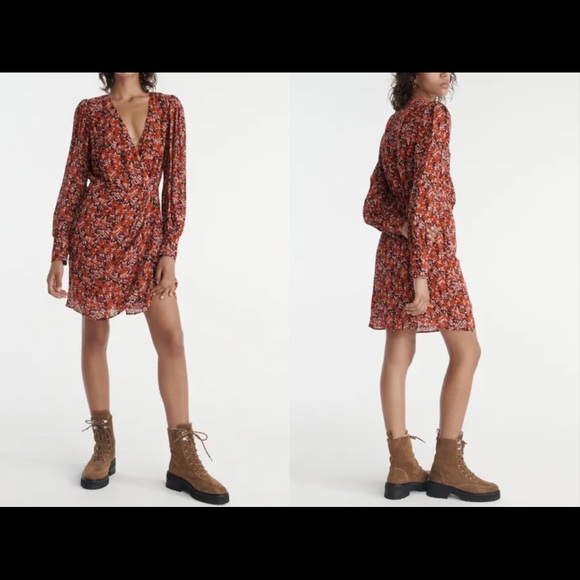 THE KOOPLES FLOWING RED DRESS WITH FLORAL MOTIF SIZE 2 EU OR SIZE 6/8 US - Picture 3 of 8